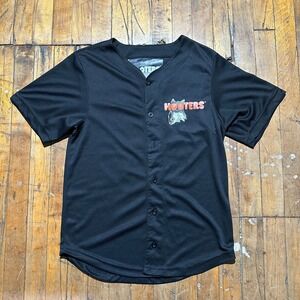 Hooters‎ Baseball Jersey Men's Size XS Black Cotton Short Sleeve Button Front